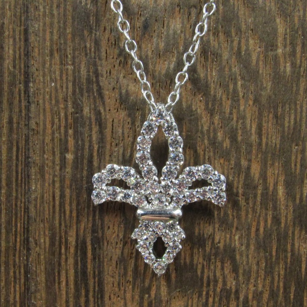 18" Sterling Silver Cubic Zirconia French Symbol Necklace Vintage